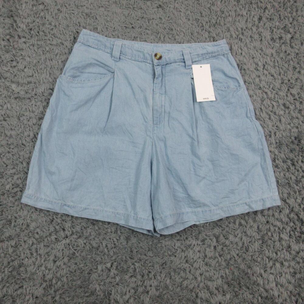 Mango Shorts Womens Medium Blue Chino High Rise Pleated Casual 28x4.5* NWT